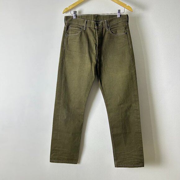 Levi's 501 Green Cotton Button Fly Straight Fit Denim Jeans Men's Size 31x30 - Picture 1 of 13